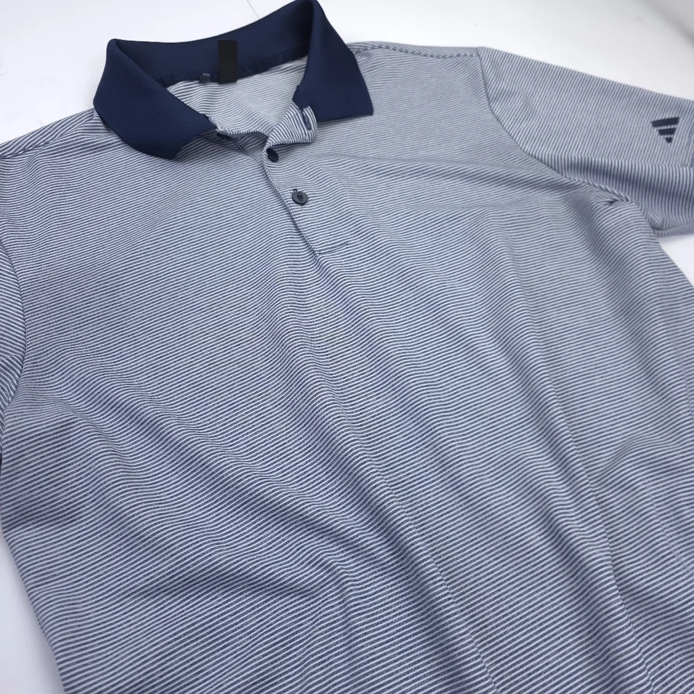 Adidas Men's Striped Polo Shirt - Navy and White Sz M